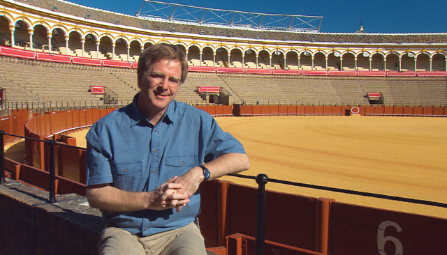 At a bullfight ring in Spain.